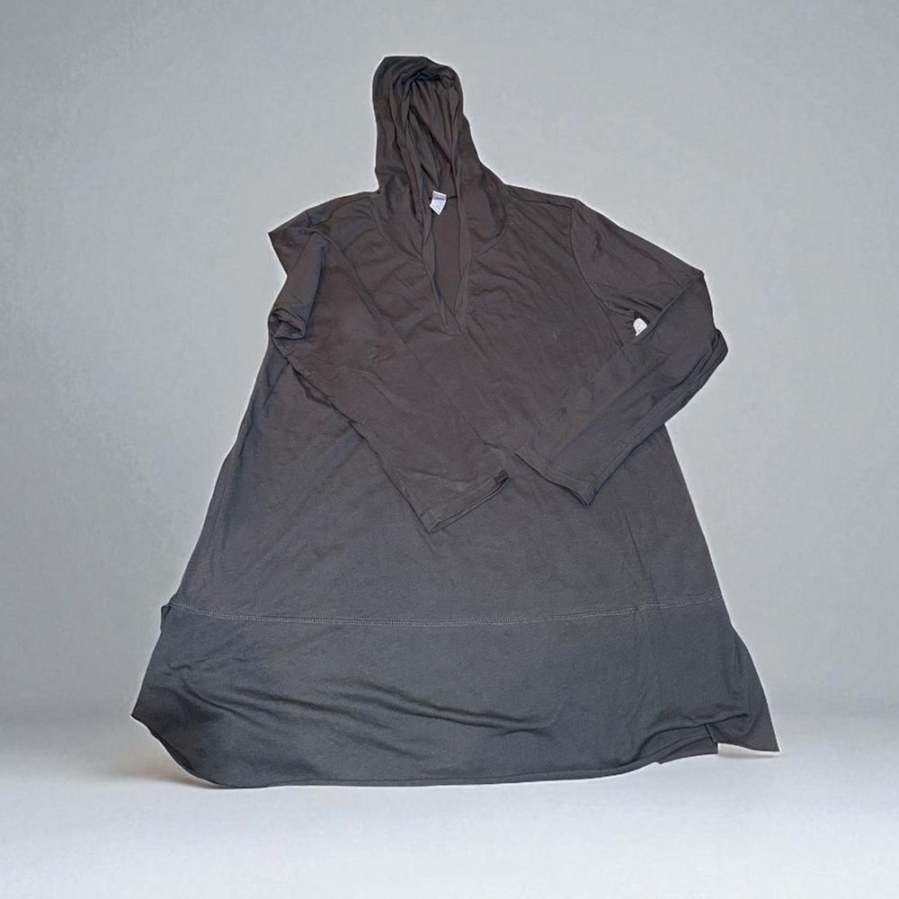 Kavio Hooded Long Sleeve Tunic Top - Charcoal
